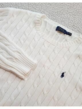 Polo Ralph Lauren Cable Knit Fisherman Sweater Cream Long Sleeve XL Cotton